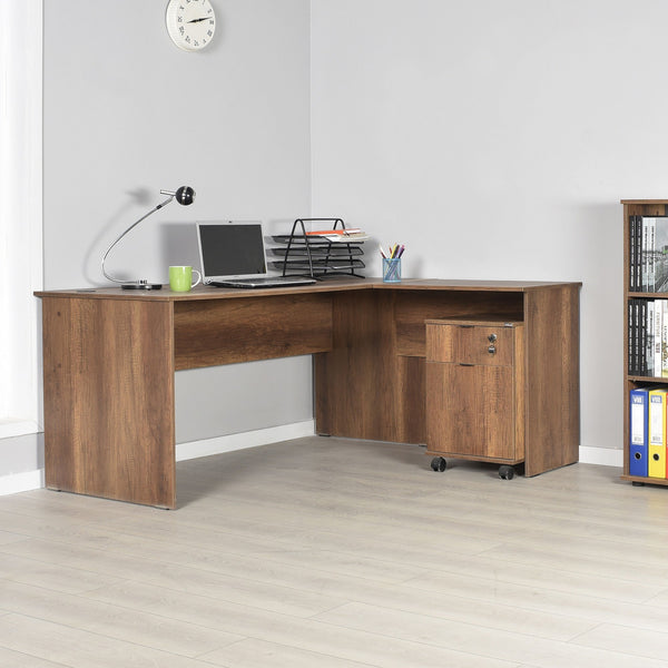 Secretária de Canto "Executive" - 160 x 75 x 144 cm - Nogueira - Design Moderno
