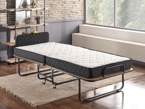 Cama Dobrável Ortopédica XL Katlanır — 90x200 cm — Estrutura Metálica Branco e Preto com Colchão de 15 cm e Cabeceira Removível
