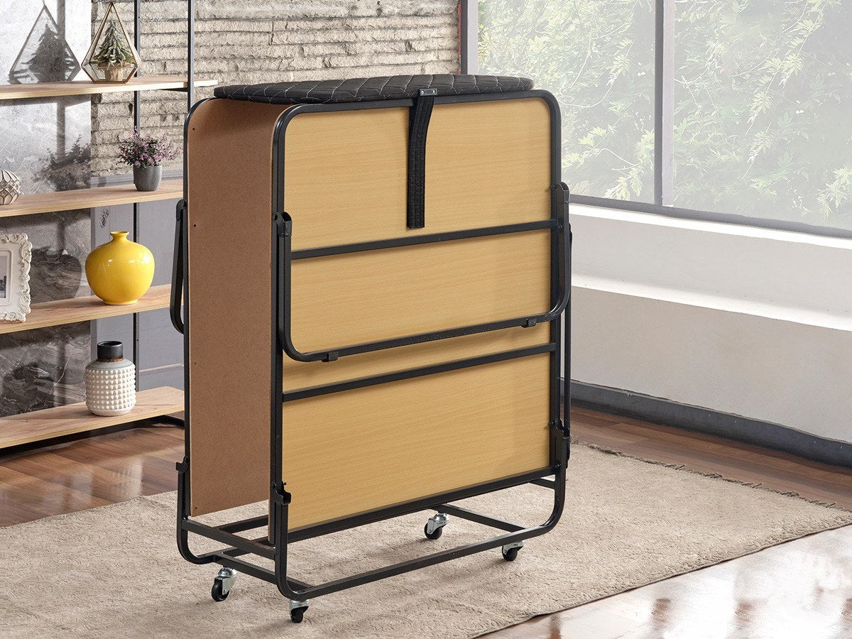 Cama Dobrável Ortopédica XL Katlanır — 90x200 cm — Estrutura Metálica Branco e Preto com Colchão de 15 cm e Cabeceira Removível