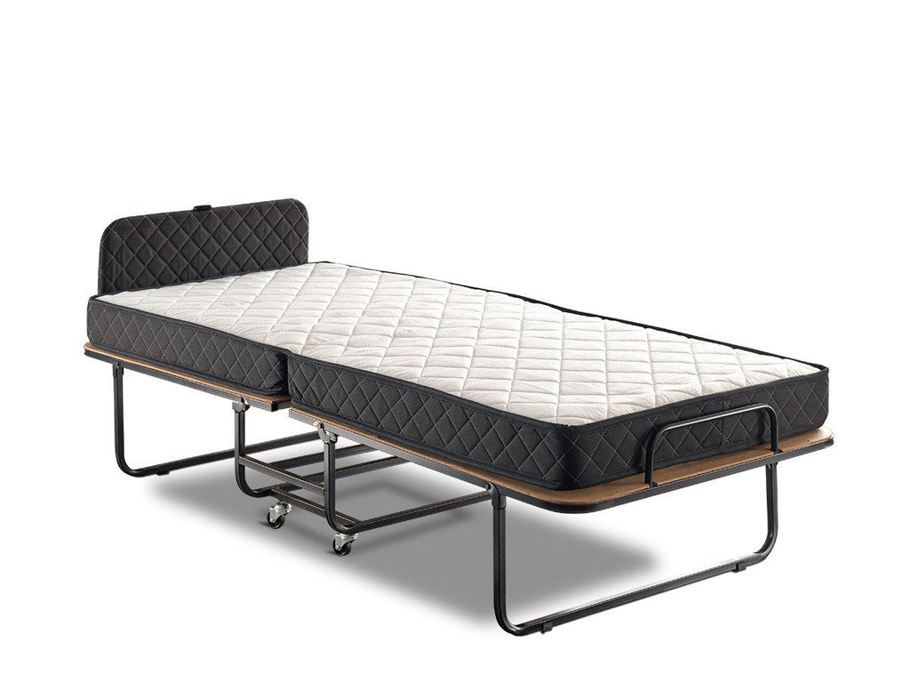 Cama Dobrável Ortopédica XL Katlanır — 90x200 cm — Estrutura Metálica Branco e Preto com Colchão de 15 cm e Cabeceira Removível