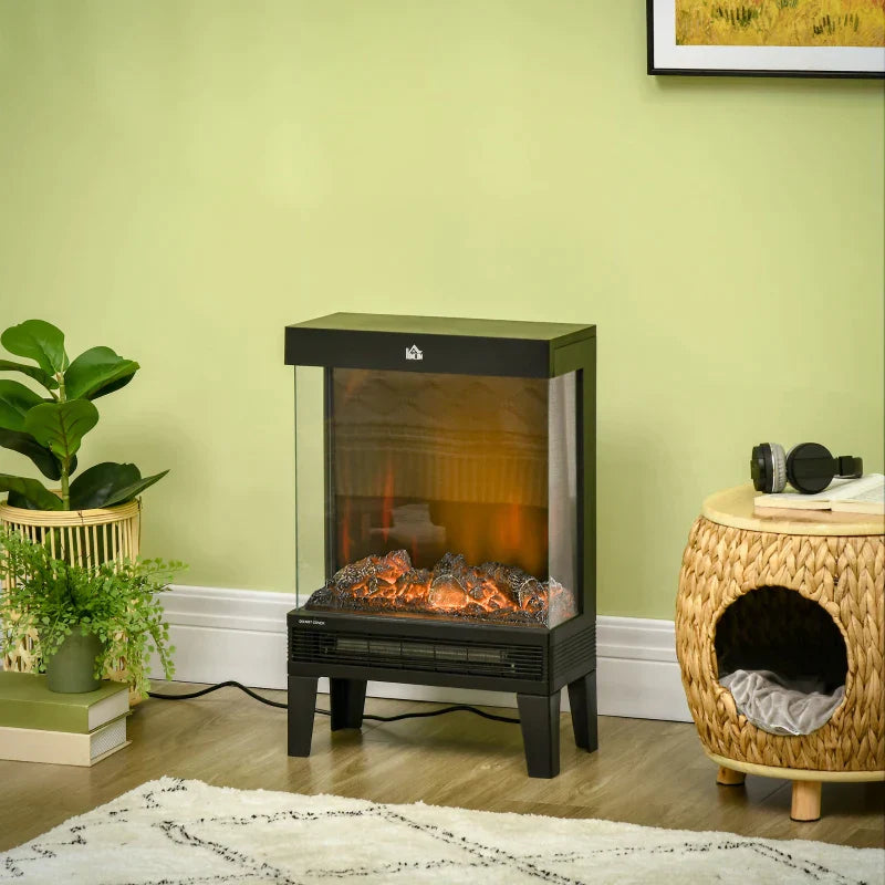 Lareira Elétrica 1000W/2000W Lareira Elétrica com Chama LED Realista Ajustável Termostato e Proteção Contra Superaquecimento para Área de até 15-20 m² 40,5x20x62cm Preto