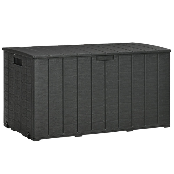 Baú de Armazenamento Exterior 366L Baú para Jardim de Plástico de Parede Dupla com Rodas Alças para Varanda Pátio Carga Máxima 100 kg 122,4x62x64,5 cm Preto