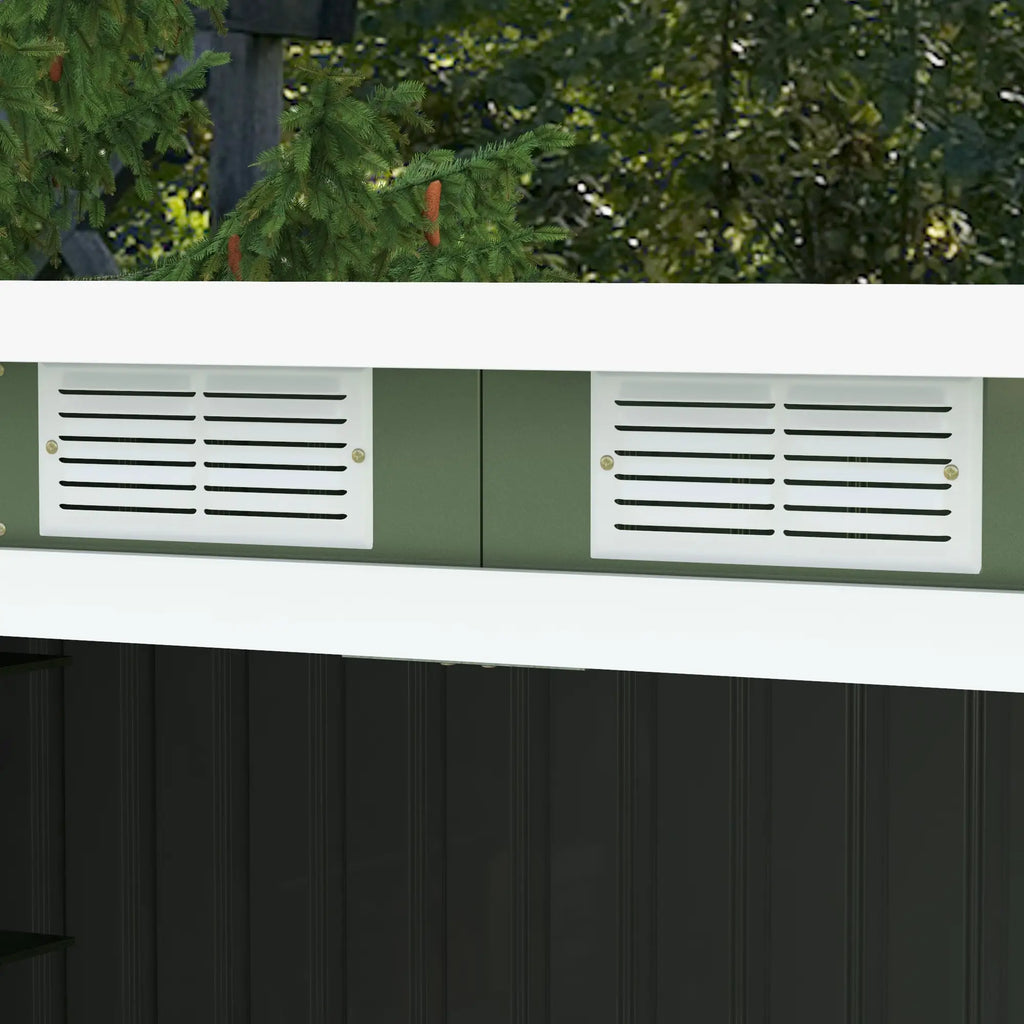 Abrigo de Jardim 280x130x172cm Abrigo de Exterior de Aço Galvanizado com Porta Corredeira e Ventilações para Armazenamento de Ferramentas Verde Claro