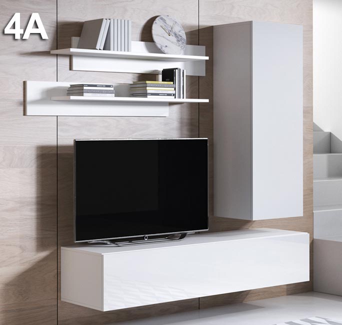Conjunto de Móveis de Sala Requião – 1,6 m – Modular em Branco com Móvel TV, Armário e Estantes – Design Moderno