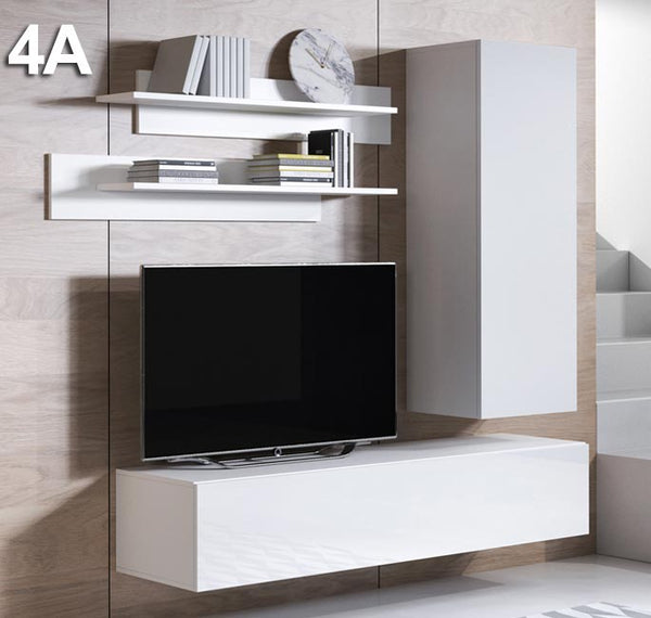 Conjunto de Móveis de Sala Requião – 1,6 m – Modular em Branco com Móvel TV, Armário e Estantes – Design Moderno