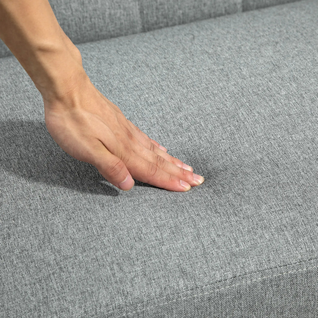 Sofá 2 Lugares Sofá Estofado em Linho com Apoio para os Braços de Madeira Encosto Acolchoado Carga 250 kg Poltrona para Sala de Estar Dormitório 114x75x76 cm Cinza Claro