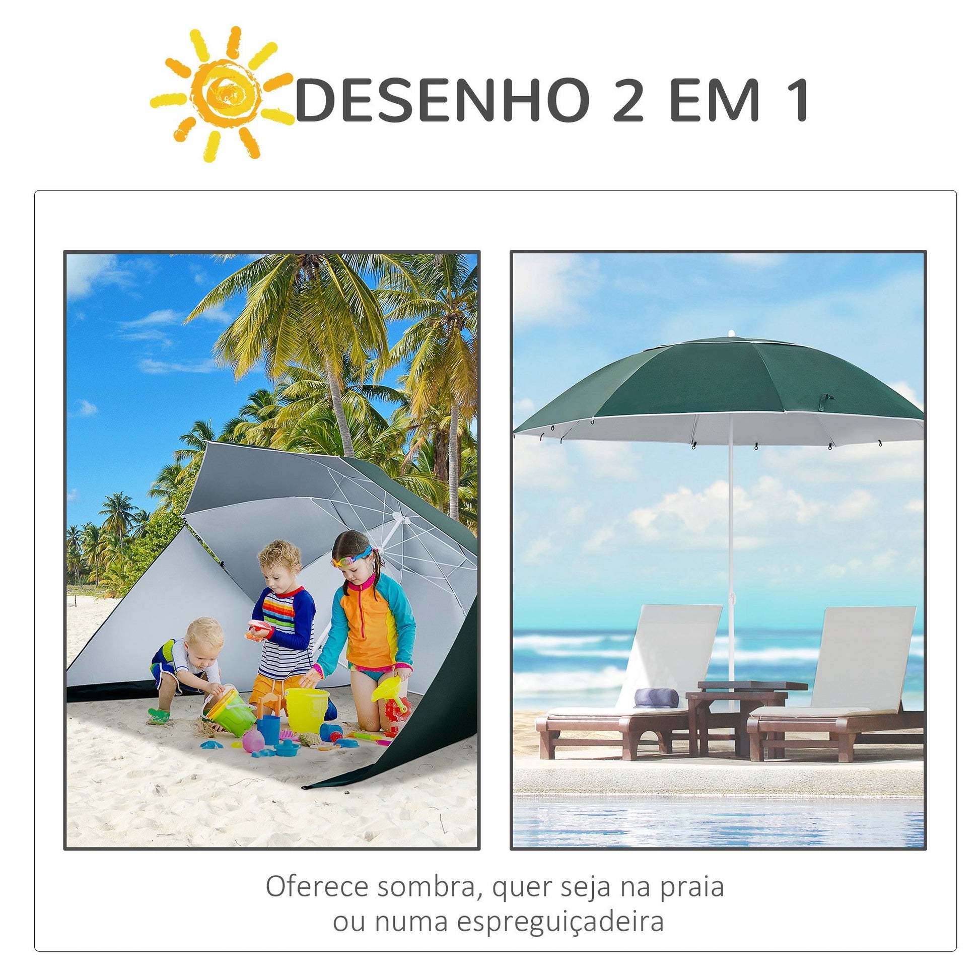 Chapéu de Sol de Praia com Painéis Laterais Tipo Tenda Chapéu de Sol para Praia com Proteção UV Φ210x222cm Azul