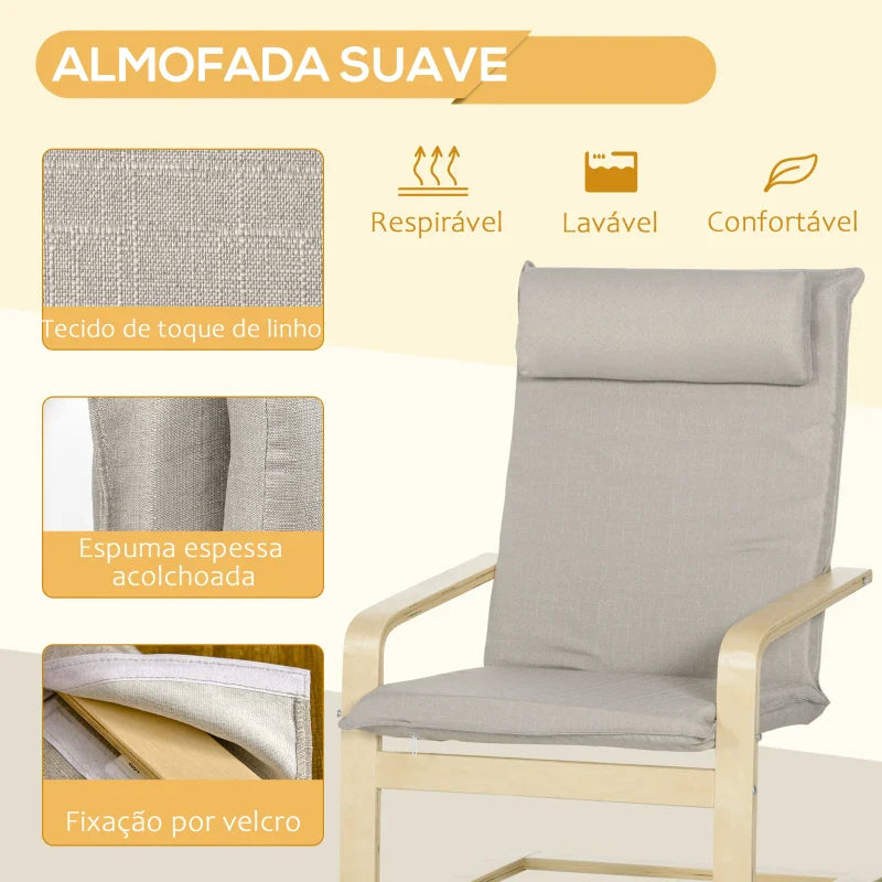 Poltrona Otomana de Sala de Estar Estofada em Tecido Poltrona Moderna com Encosto Alto Apoio para os Braços e Almofada Removível para Dormitório Escritório Carga Máxima 120kg 67x69x100cm Cinza