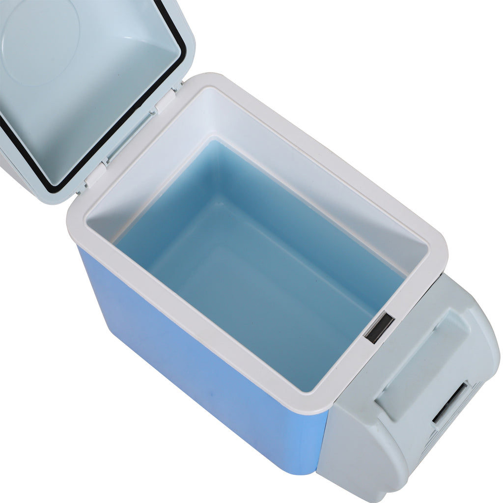 Geladeira Portátil Termelétrica 7.5L Carro Mini Caixa Fria Elétrica com 2 Funções para Fresco e Quente para Camping Viagens Piquenique Escritórios Domésticos Azul e Cinza