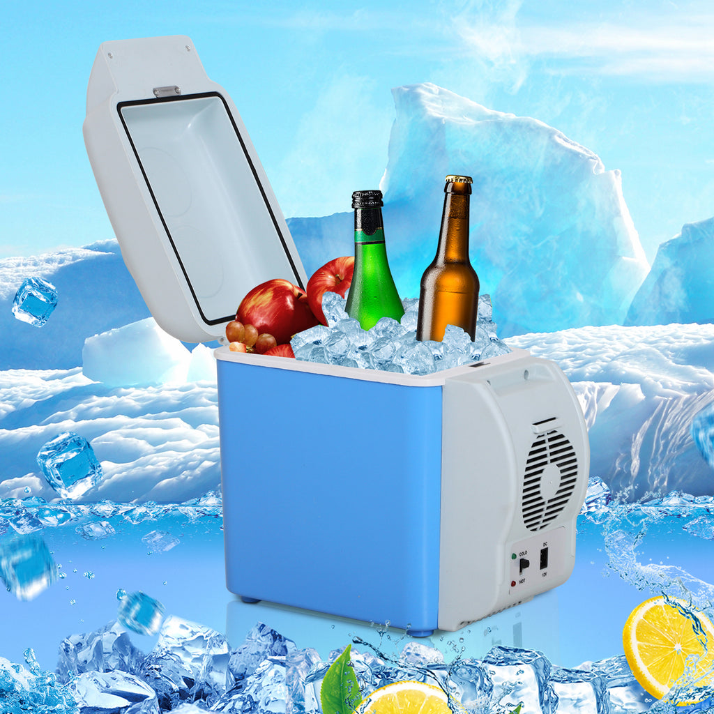 Geladeira Portátil Termelétrica 7.5L Carro Mini Caixa Fria Elétrica com 2 Funções para Fresco e Quente para Camping Viagens Piquenique Escritórios Domésticos Azul e Cinza