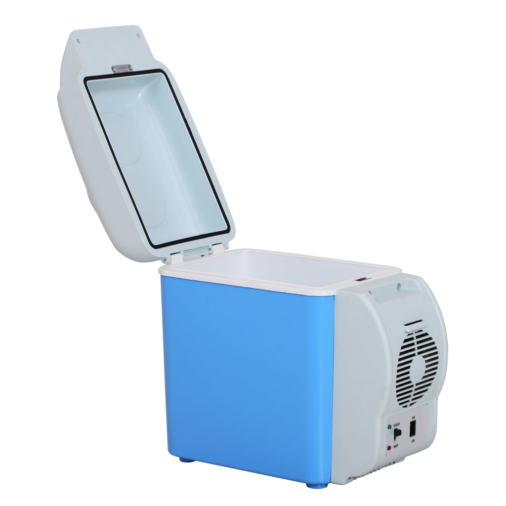 Geladeira Portátil Termelétrica 7.5L Carro Mini Caixa Fria Elétrica com 2 Funções para Fresco e Quente para Camping Viagens Piquenique Escritórios Domésticos Azul e Cinza