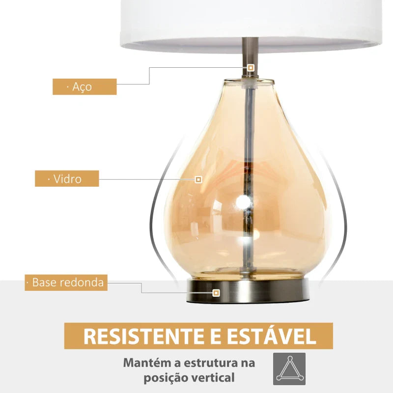 Conjunto de 2 Candeeiros de Mesa Candeeiros de Mesa com Ecrã de Linho Suporte para Lâmpada E27 Máx. 40W para Sala de Estar Dormitório Ø30x56 cm Branco