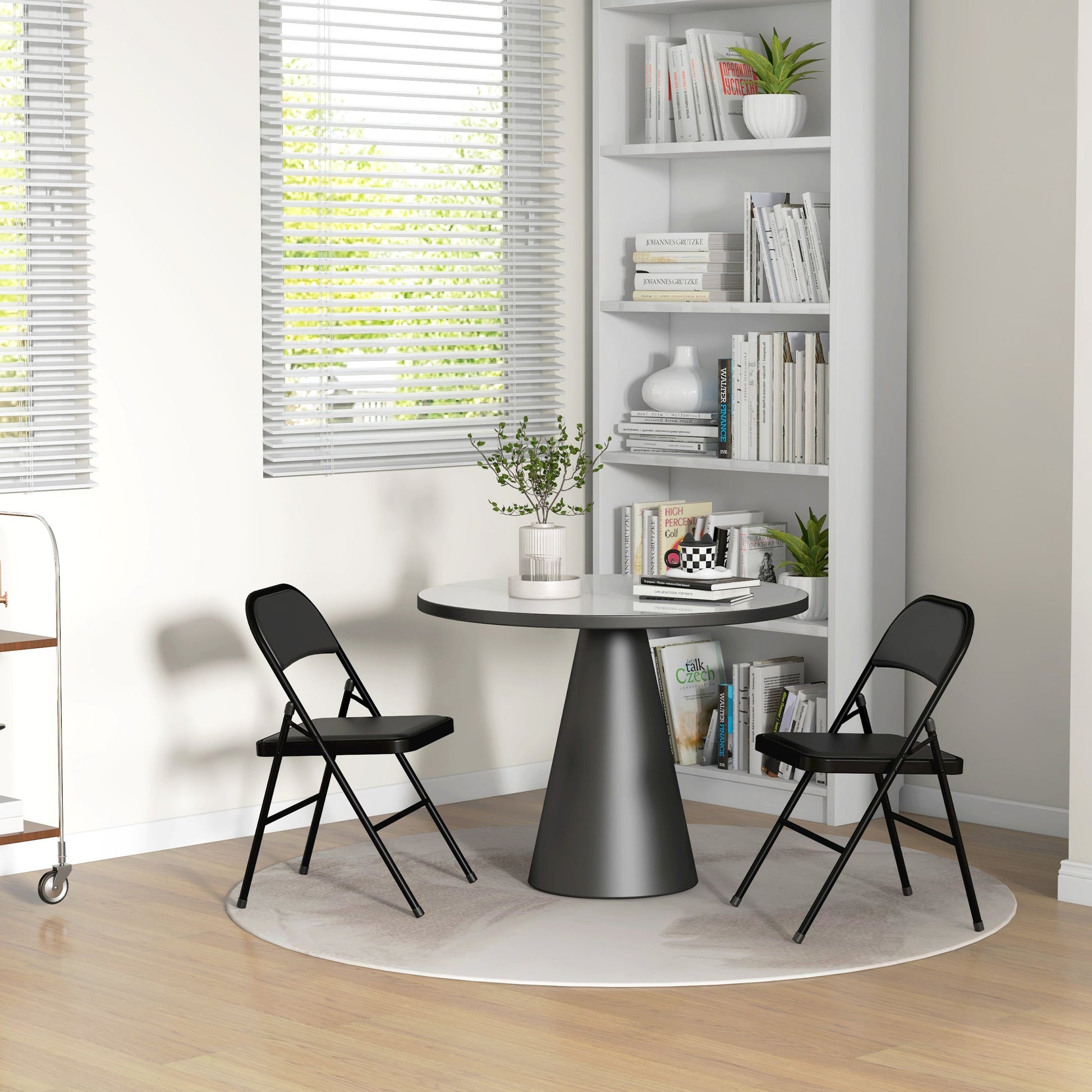 Conjunto de 2 Cadeiras Dobráveis Cadeiras Dobráveis com Encosto e Estrutura de Aço para Sala de Estar Escritório Estúdio 45x46x78 cm Preto