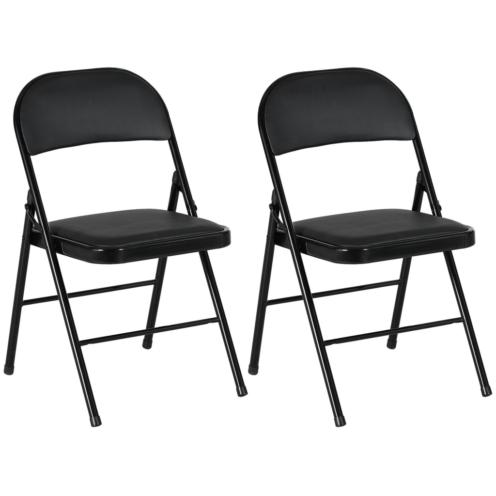 Conjunto de 2 Cadeiras Dobráveis Cadeiras Dobráveis com Encosto e Estrutura de Aço para Sala de Estar Escritório Estúdio 45x46x78 cm Preto