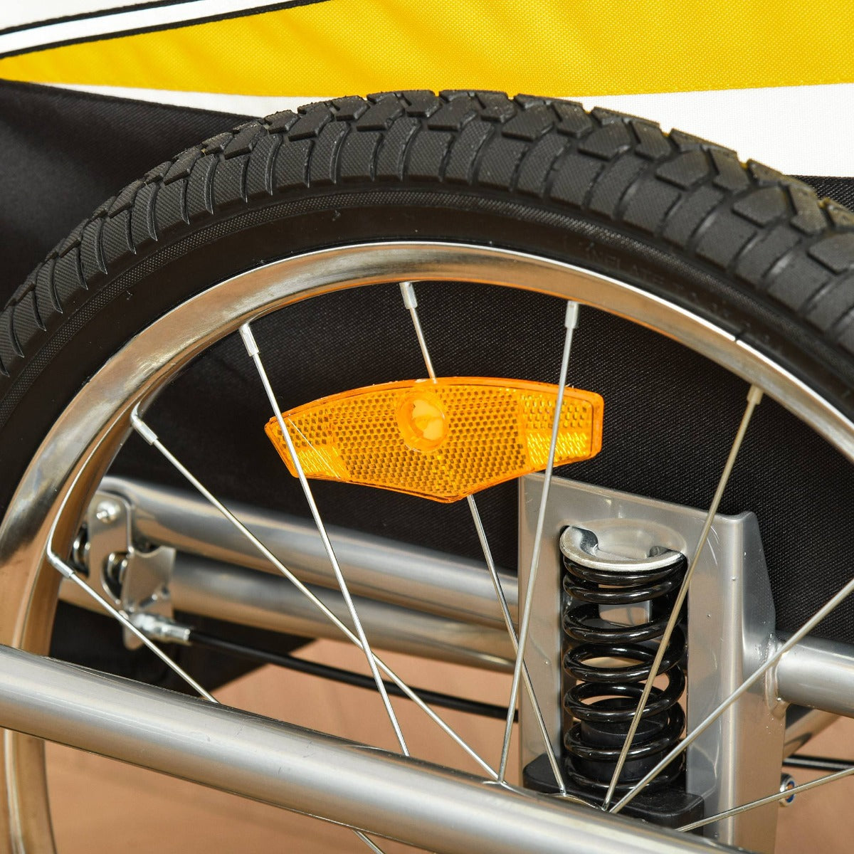 Reboque de Bicicleta para Crianças 2 em 1 com 2 Lugares Convertível em Carrinho de Passeio com Roda Dianteira Giratória a 360° Amarelo