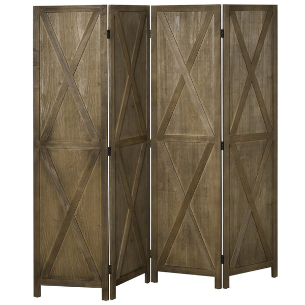 Biombo de 4 Painéis Separador de Ambientes Dobrável 182x170 cm Divisória para Espaços de Madeira Decoração Elegante para Dormitório Sala de Estar Marrom Acinzentado