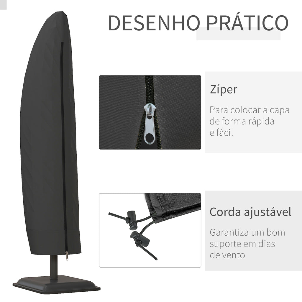 Capa Protetora de Chapéu de Sol Ø56x220 cm Capa para Chapéu de Sol Resistente para Jardim com Fecho de Correr Tecido Oxford Preto