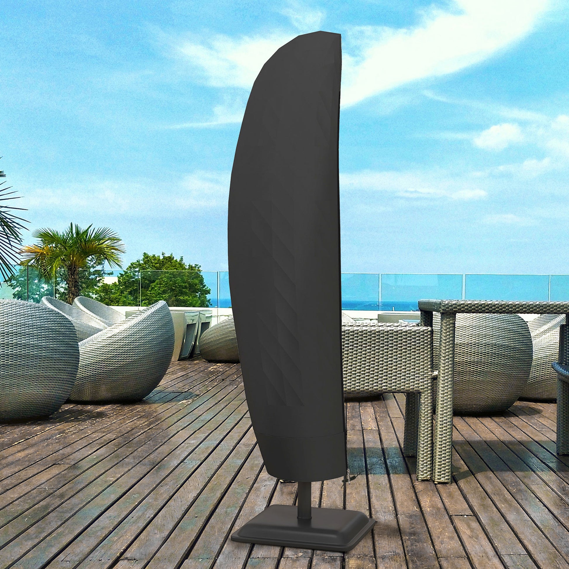 Capa Protetora de Chapéu de Sol Ø56x220 cm Capa para Chapéu de Sol Resistente para Jardim com Fecho de Correr Tecido Oxford Preto