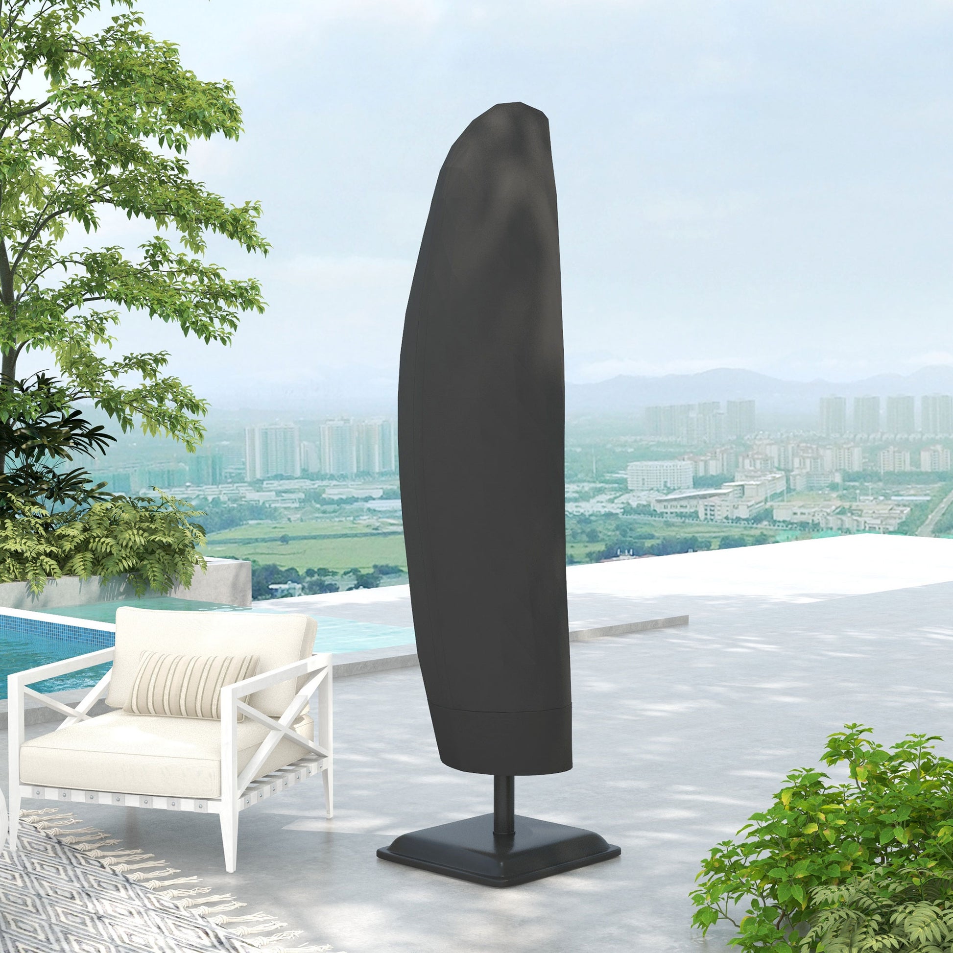 Capa Protetora de Chapéu de Sol Ø56x220 cm Capa para Chapéu de Sol Resistente para Jardim com Fecho de Correr Tecido Oxford Preto