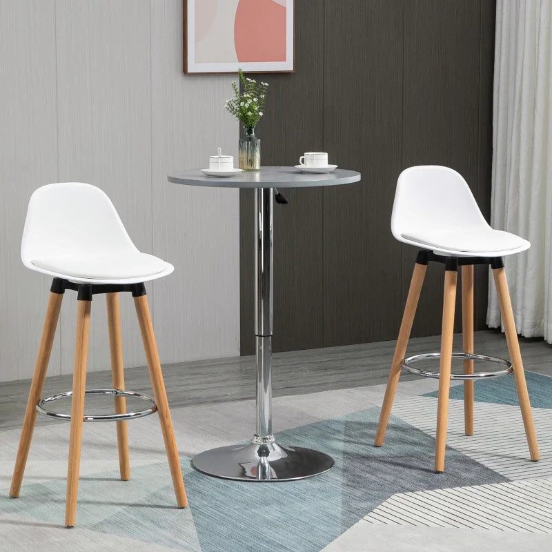Conjunto de 2 Bancos de Bar Estofado em PU Bancos Altos de Cozinha com Assento de 69 cm e Pés de Madeira para Cozinha Sala de Jantar 38,5x42,5x91cm Branco