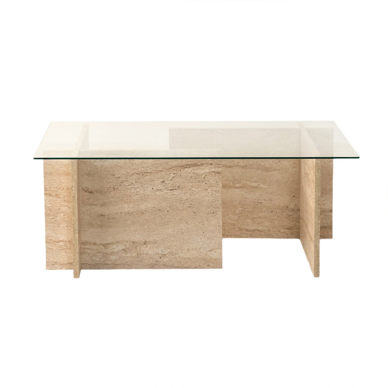 Mesa de Centro em Vidro e Travertino – New Escape – 105x65x40 cm