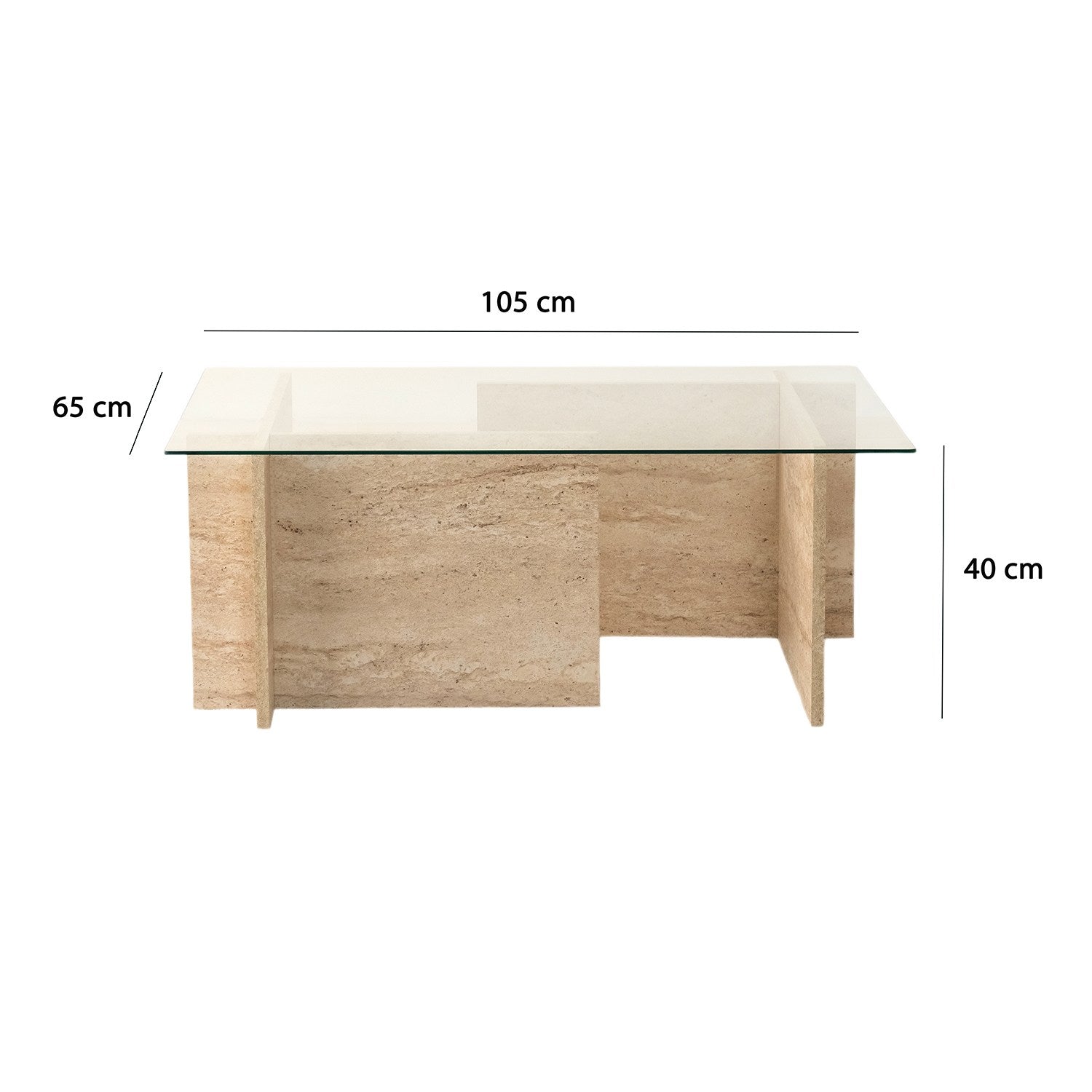 Mesa de Centro em Vidro e Travertino – New Escape – 105x65x40 cm