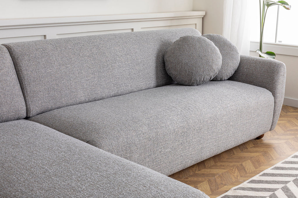 Sofá Chaise Longue "Stockholm" - Cinzento Claro com Pernas em Faia - 273x162x86 cm - Design Escandinavo