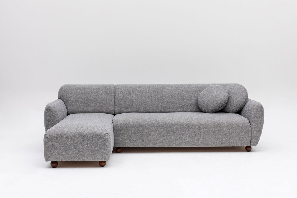 Sofá Chaise Longue "Stockholm" - Cinzento Claro com Pernas em Faia - 273x162x86 cm - Design Escandinavo