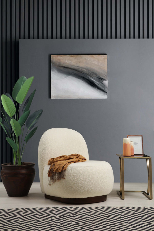 Poltrona de Asa "Luxe" - Bouclé Branco com Pernas em Nogueira - Design Moderno Escandinavo