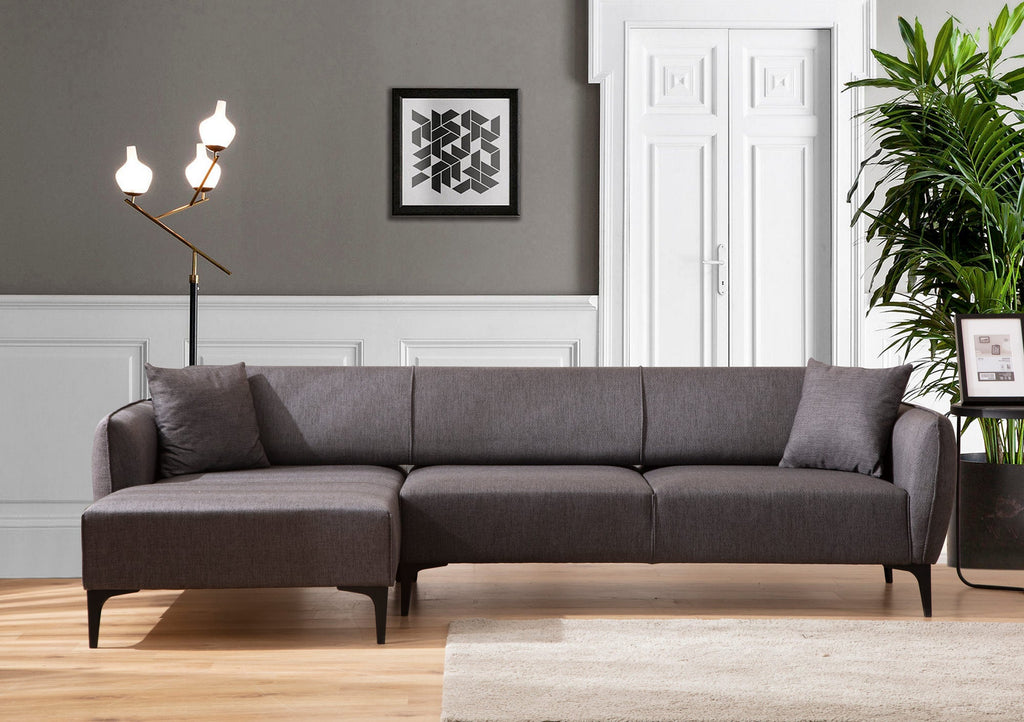 Sofá "Belissimo" Chaise Longue de 3 Lugares – Cinzento Escuro – 270x140x95 cm – Design Moderno