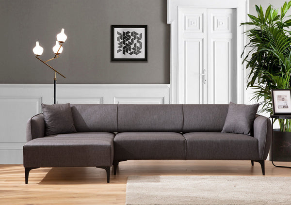 Sofá "Belissimo" Chaise Longue de 3 Lugares – Cinzento Escuro – 270x140x95 cm – Design Moderno
