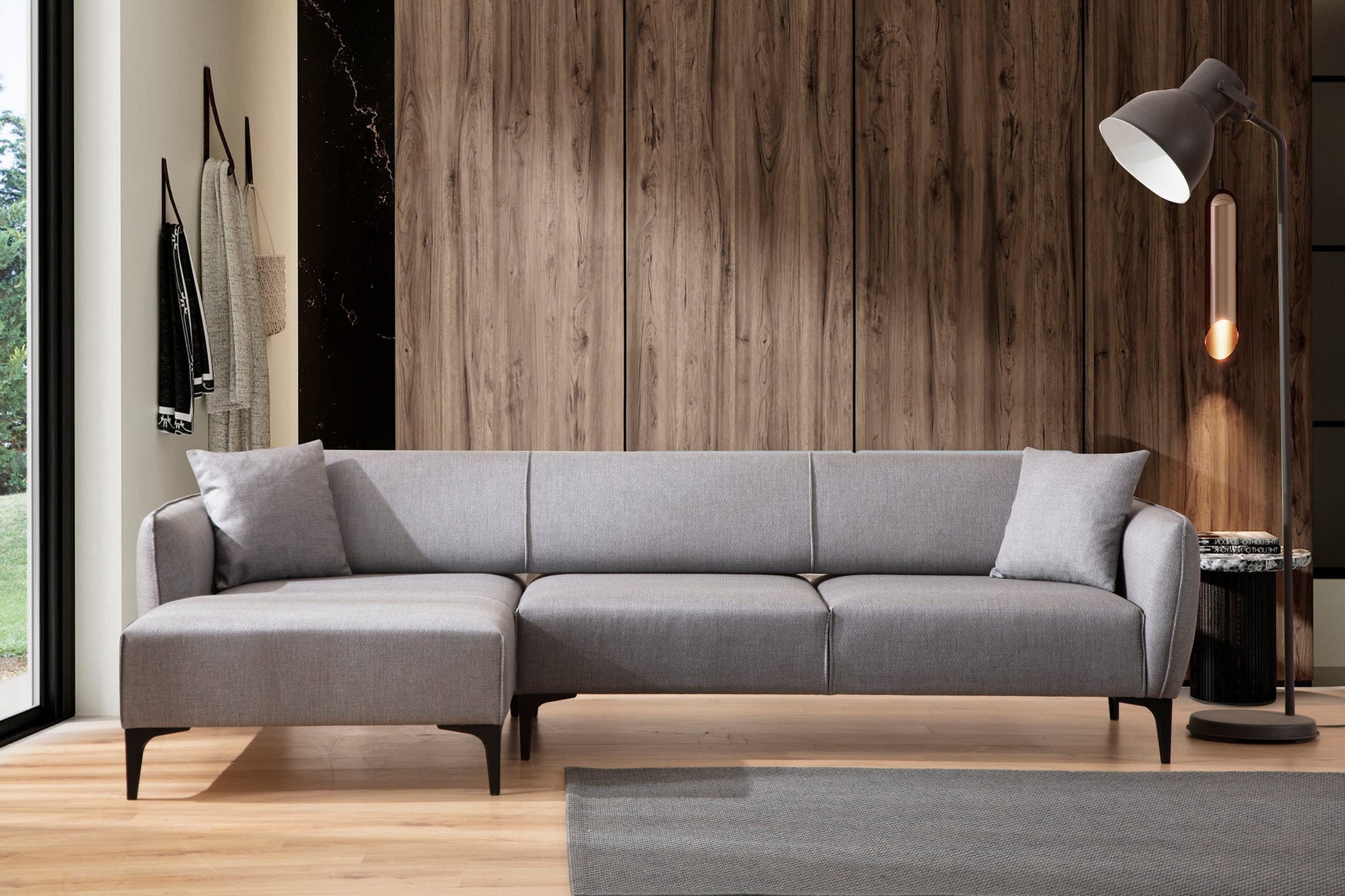 Sofá "Belissimo" Chaise Longue de 3 Lugares – Cinzento – 270x140x95 cm – Design Moderno
