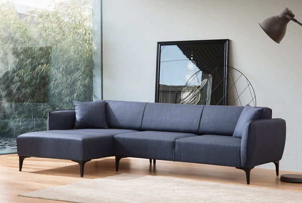 Sofá "Belissimo" Chaise Longue de 3 Lugares – Azul – 270x140x95 cm – Design Moderno