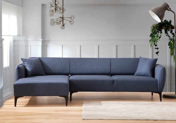 Sofá "Belissimo" Chaise Longue de 3 Lugares – Azul – 270x140x95 cm – Design Moderno