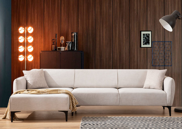 Sofá "Belissimo" Chaise Longue de 3 Lugares – Branco – 270x140x95 cm – Design Moderno