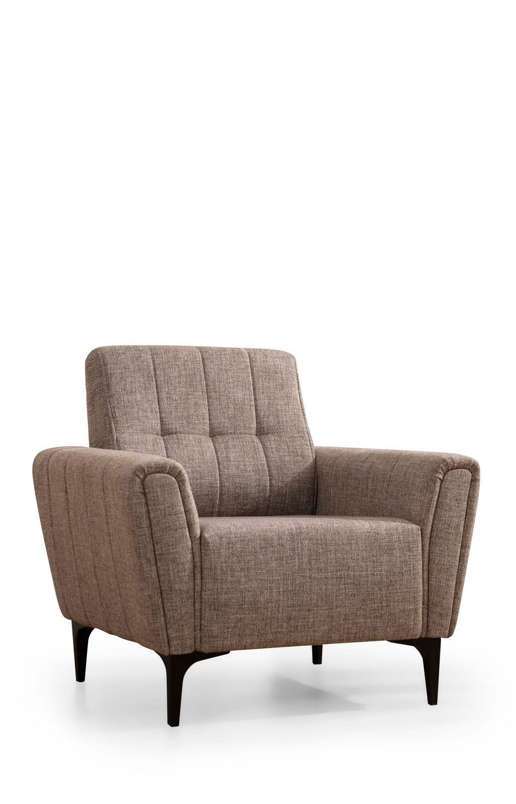 Poltrona “Sora” — 90x95x77 cm — Castanho Claro com Pernas Pretas, Espuma DNS e Estrutura em Faia
