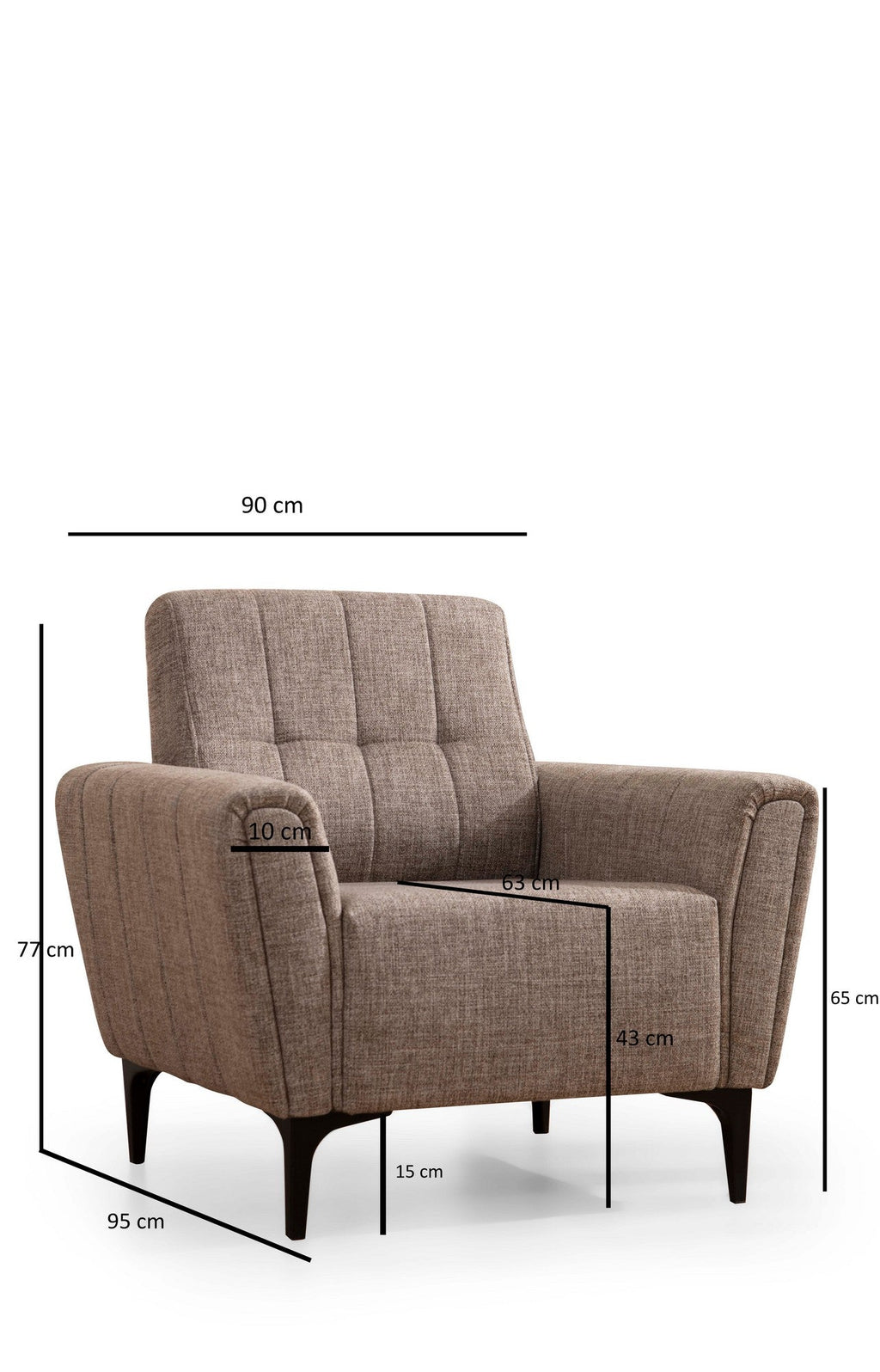 Poltrona “Sora” — 90x95x77 cm — Castanho Claro com Pernas Pretas, Espuma DNS e Estrutura em Faia