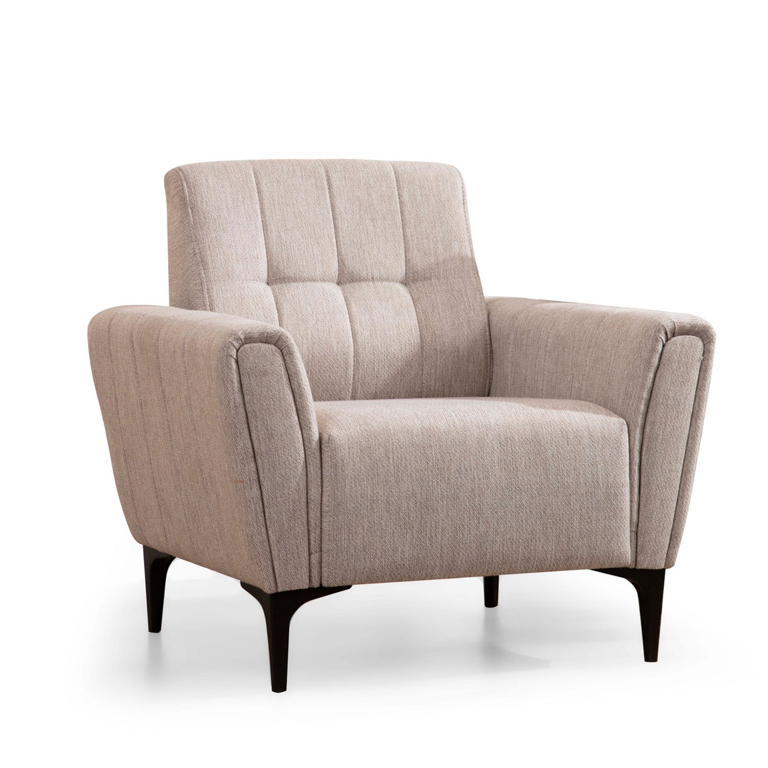 Poltrona “Sora” — 90x95x77 cm — Bege com Pernas Pretas, Espuma de Alta Densidade e Estrutura em Madeira de Faia