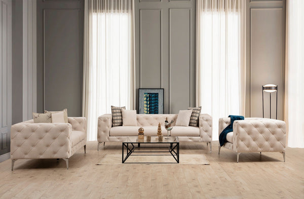 Poltrona Francisca – Design Moderno com Pernas Cromadas – Ecru – 108x90x70 cm