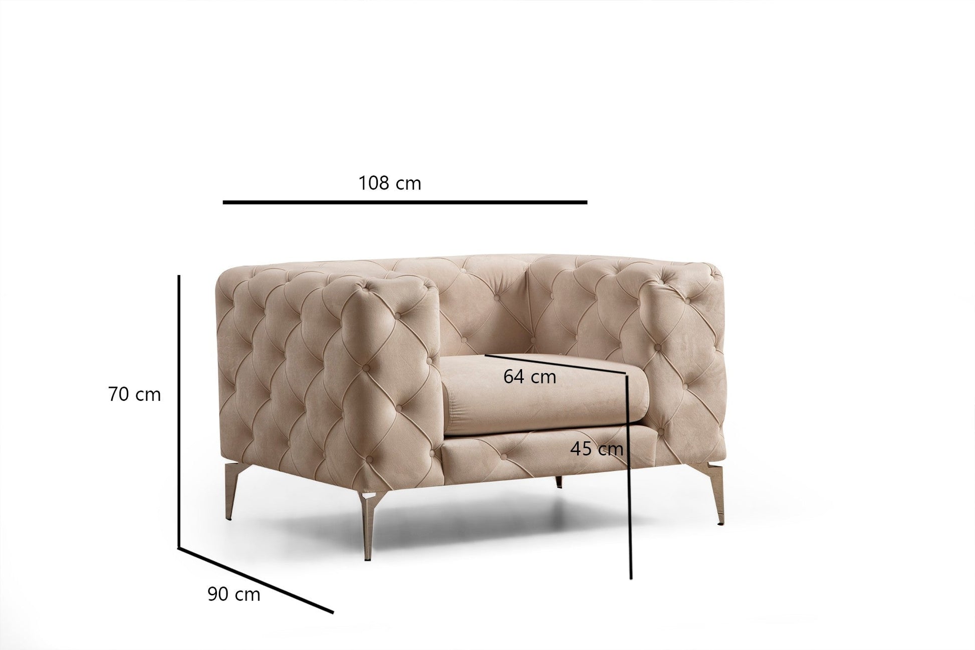 Poltrona Francisca – Design Moderno com Pernas Cromadas – Ecru – 108x90x70 cm