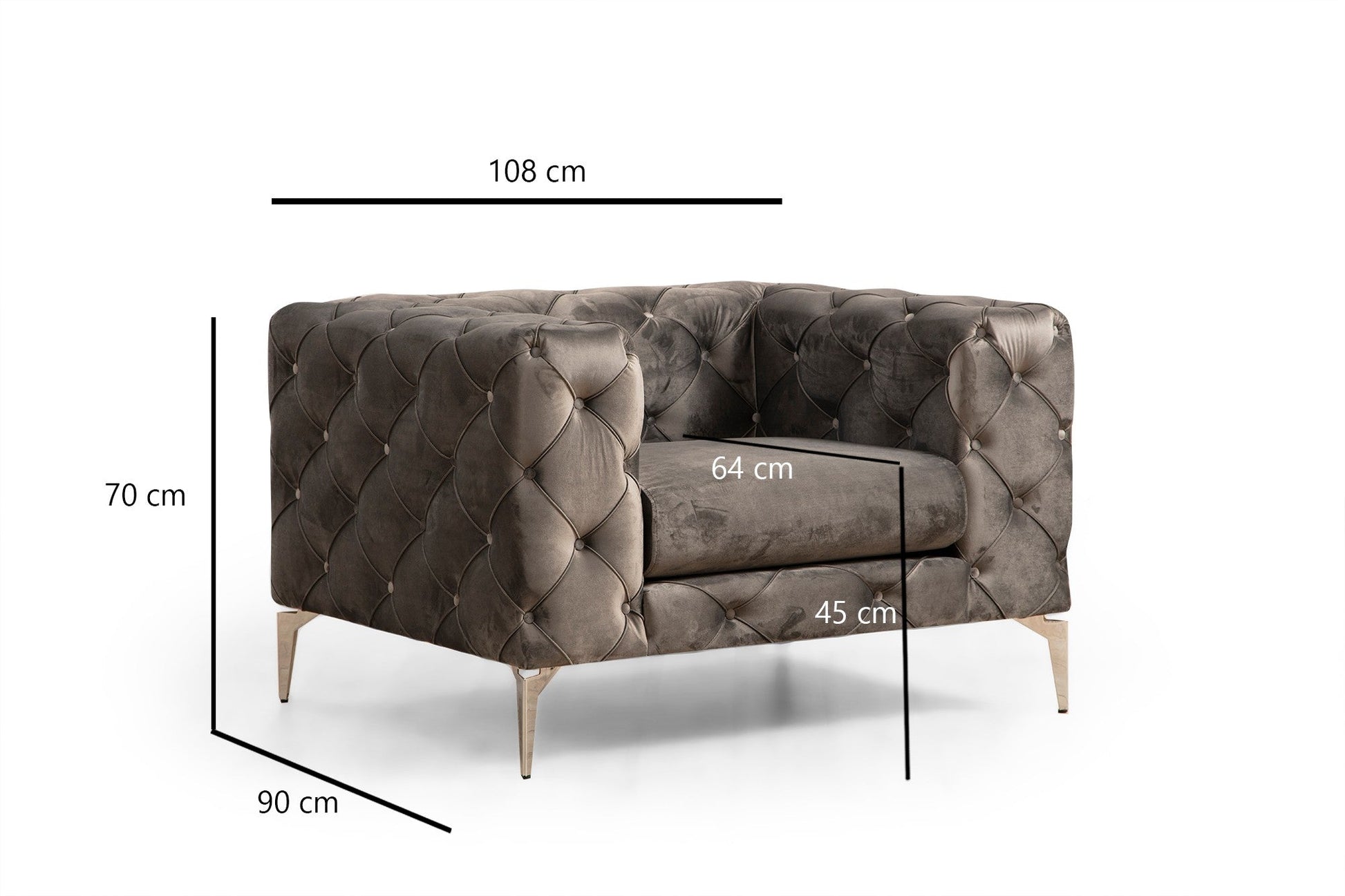 Poltrona "Cinzento Lux" – 108x90x70 cm – Cor Antracite - Design Moderno