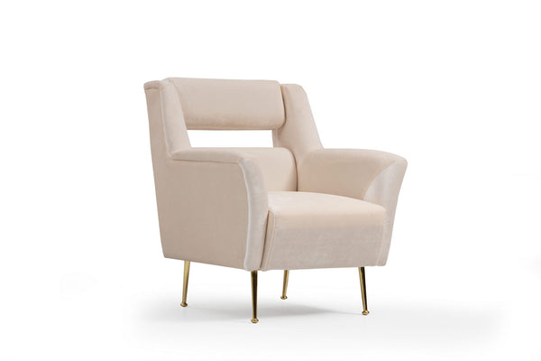 Poltrona "Mira" – Design Elegante – Creme com Pernas Douradas