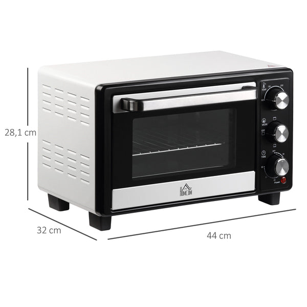 Mini Forno 16L 1400W com 3 Modos de Aquecimento Temperatura até 230°C Temporizador 60 Minutos Bandeja para Assar e Grade 44x32x28,1cm Branco e Preto