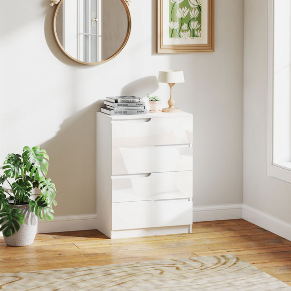 Cómoda com 4 Gavetas Cómoda de Dormitório Moderna com Sistema Anti-Tombo Cómoda para Sala de Estar Corredor 60x40x85 cm Branco