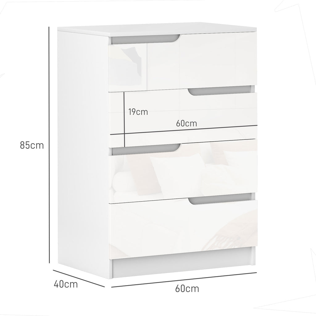 Cómoda com 4 Gavetas Cómoda de Dormitório Moderna com Sistema Anti-Tombo Cómoda para Sala de Estar Corredor 60x40x85 cm Branco