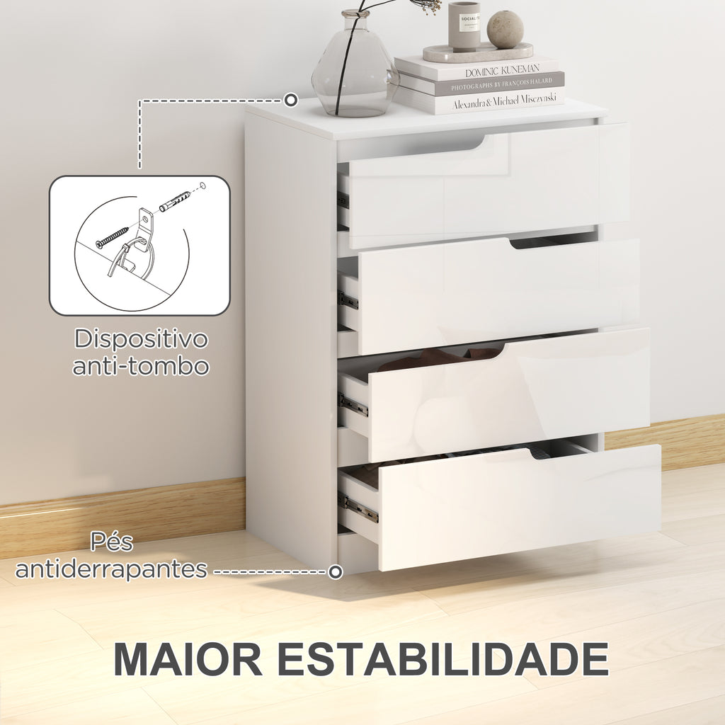 Cómoda com 4 Gavetas Cómoda de Dormitório Moderna com Sistema Anti-Tombo Cómoda para Sala de Estar Corredor 60x40x85 cm Branco