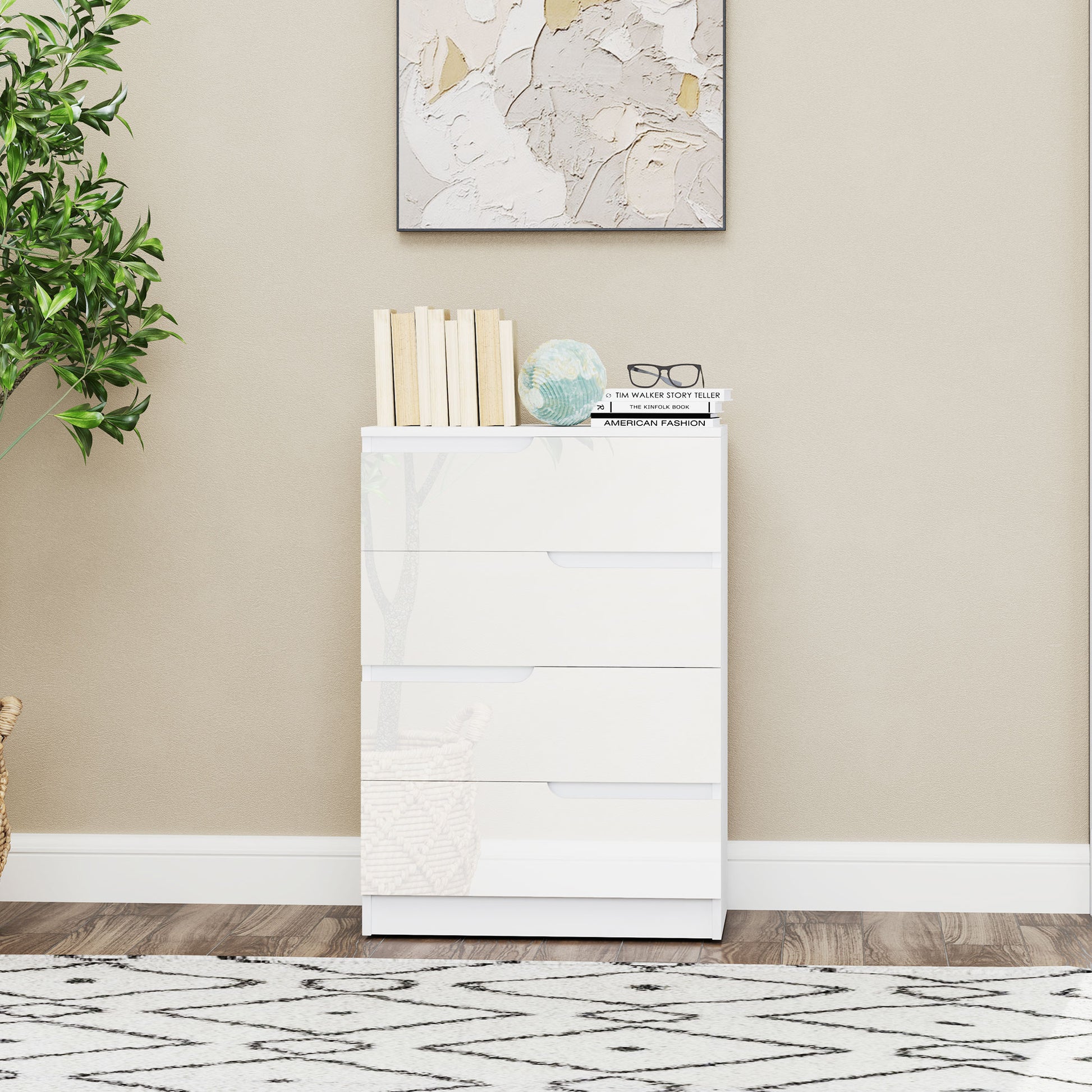 Cómoda com 4 Gavetas Cómoda de Dormitório Moderna com Sistema Anti-Tombo Cómoda para Sala de Estar Corredor 60x40x85 cm Branco