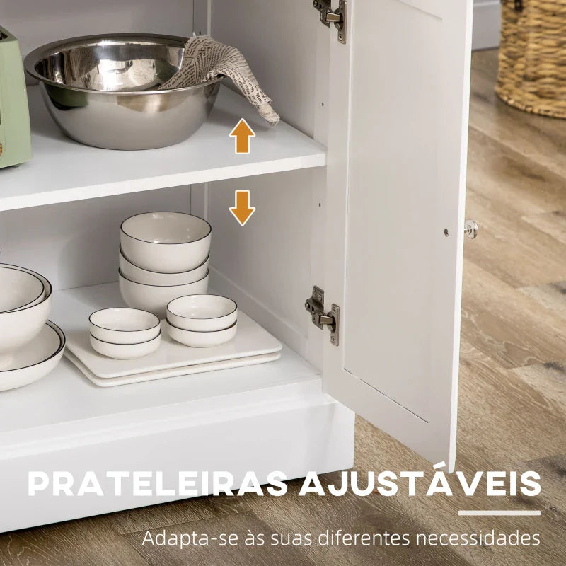 Carrinho de Cozinha Ilha de Cozinha com Rodas Móvel Multifuncional com 2 Gavetas 3 Armários Suporte para Panos e para Temperos para Sala de Jantar 110x45x89cm Branco