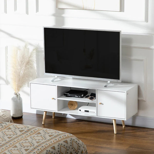 Móvel de TV de Sala de Estar Móvel para Televisores de até 55 Polegadas com 2 Portas 2 Prateleiras de Armazenamento para Escritório Dormitório 120x34x50cm Branco