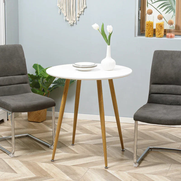Mesa de Cozinha Redonda para 2 Pessoas Mesa de Sala de Jantar Estilo Nórdico com Bancada Mate Carga Máxima 80kg Ø72x75 cm Branco